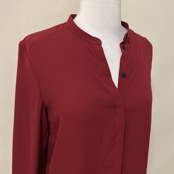 The Kooples Maroon Collarless Crepe Button Down - Picture 4 of 7